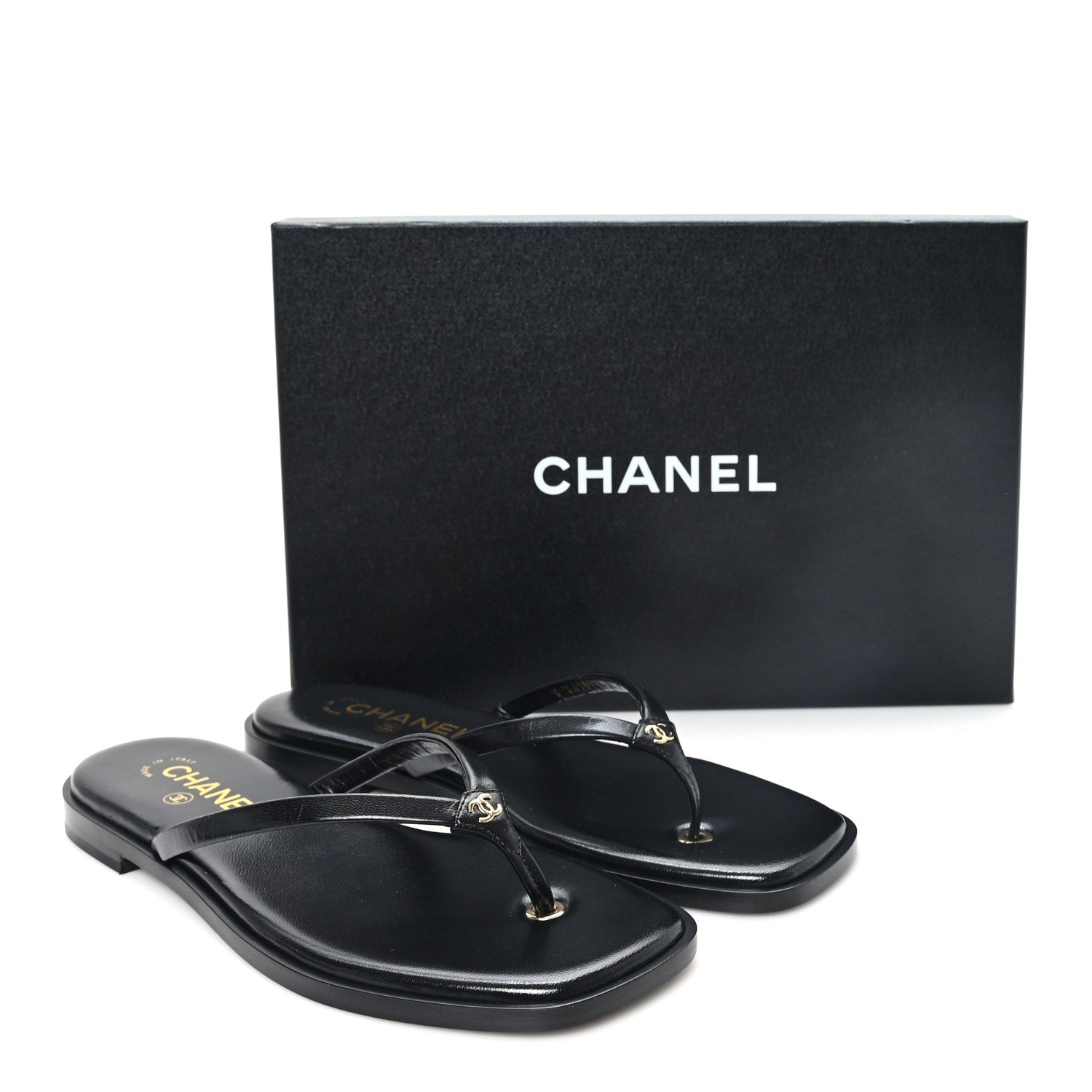 Chanel Goatskin Times Square Thong Sandals 38 Black 10 of 10