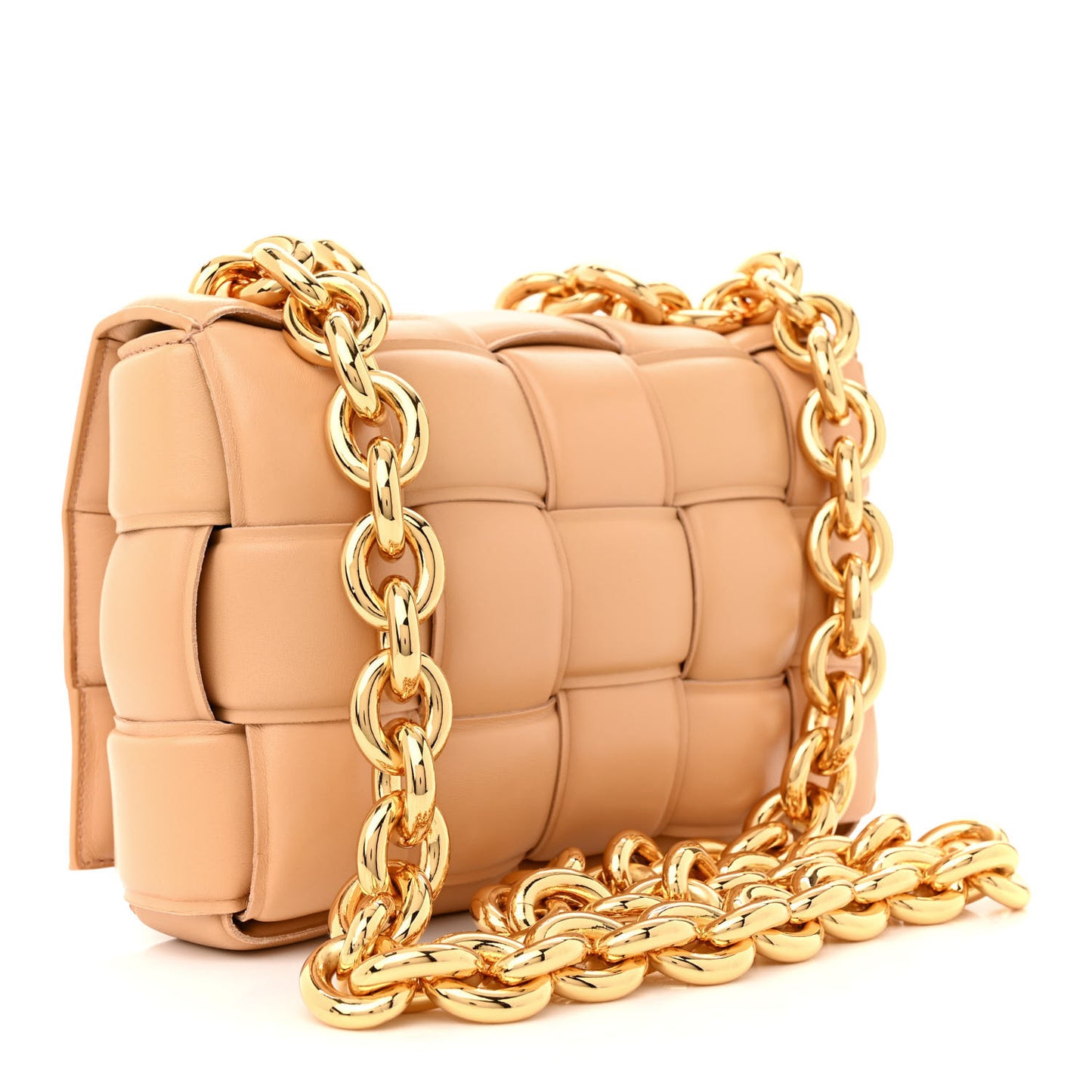 Lambskin Maxi Intreccio Padded Chain Cassette Crossbody Bag Almond