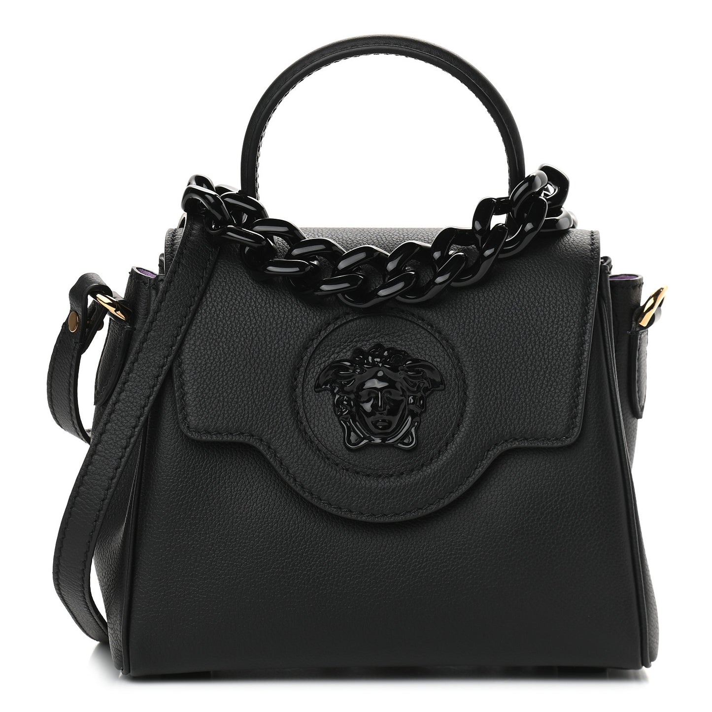 Grained Calfskin Small La Medusa Top Handle Bag Black Lilac