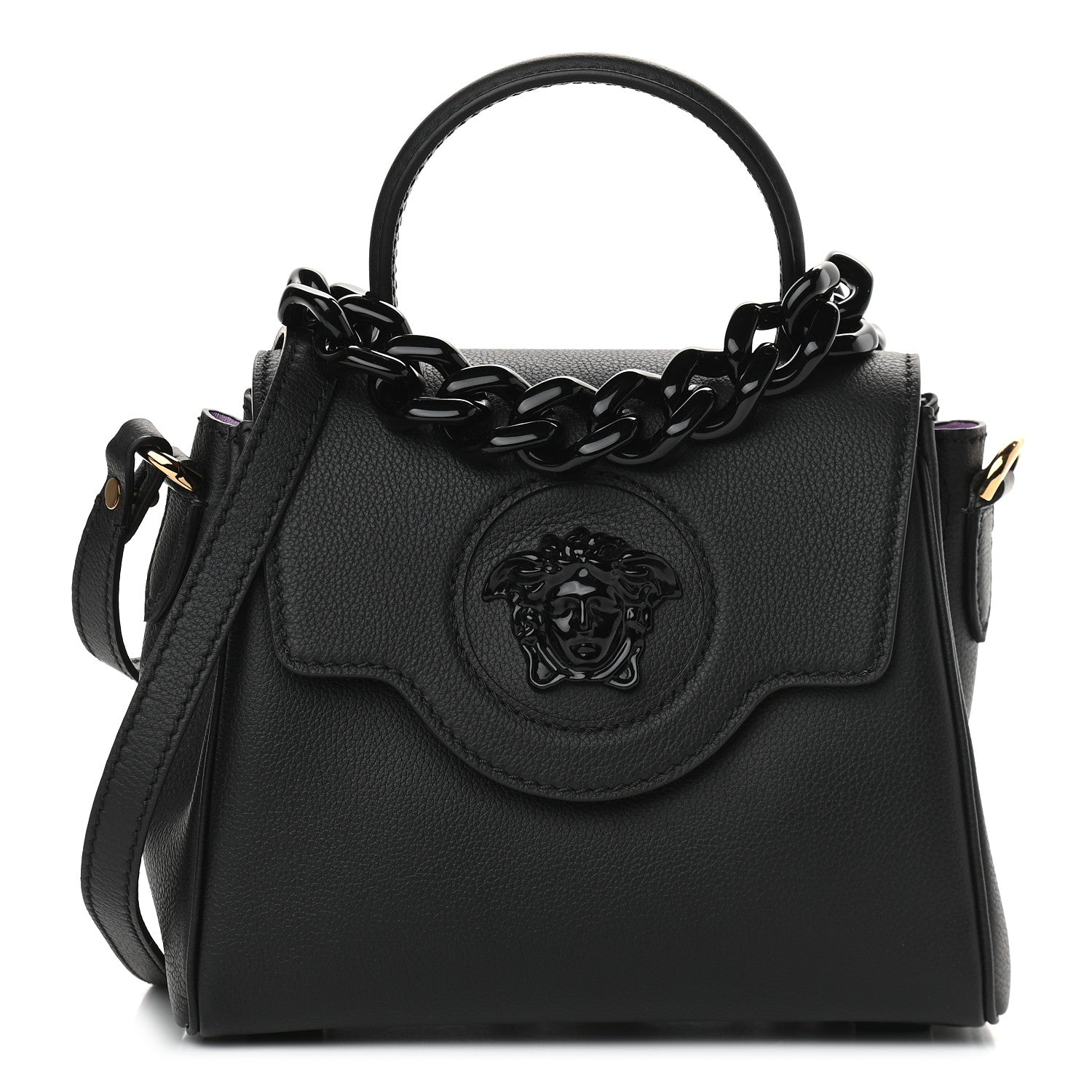 Versace Grained Calfskin Small La Medusa Top Handle Bag Black Lilac 1 of 8