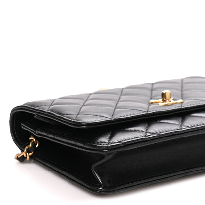 Chanel Lambskin Quilted CC Pearl Crush Wallet on Chain WOC Black 8 of 10
