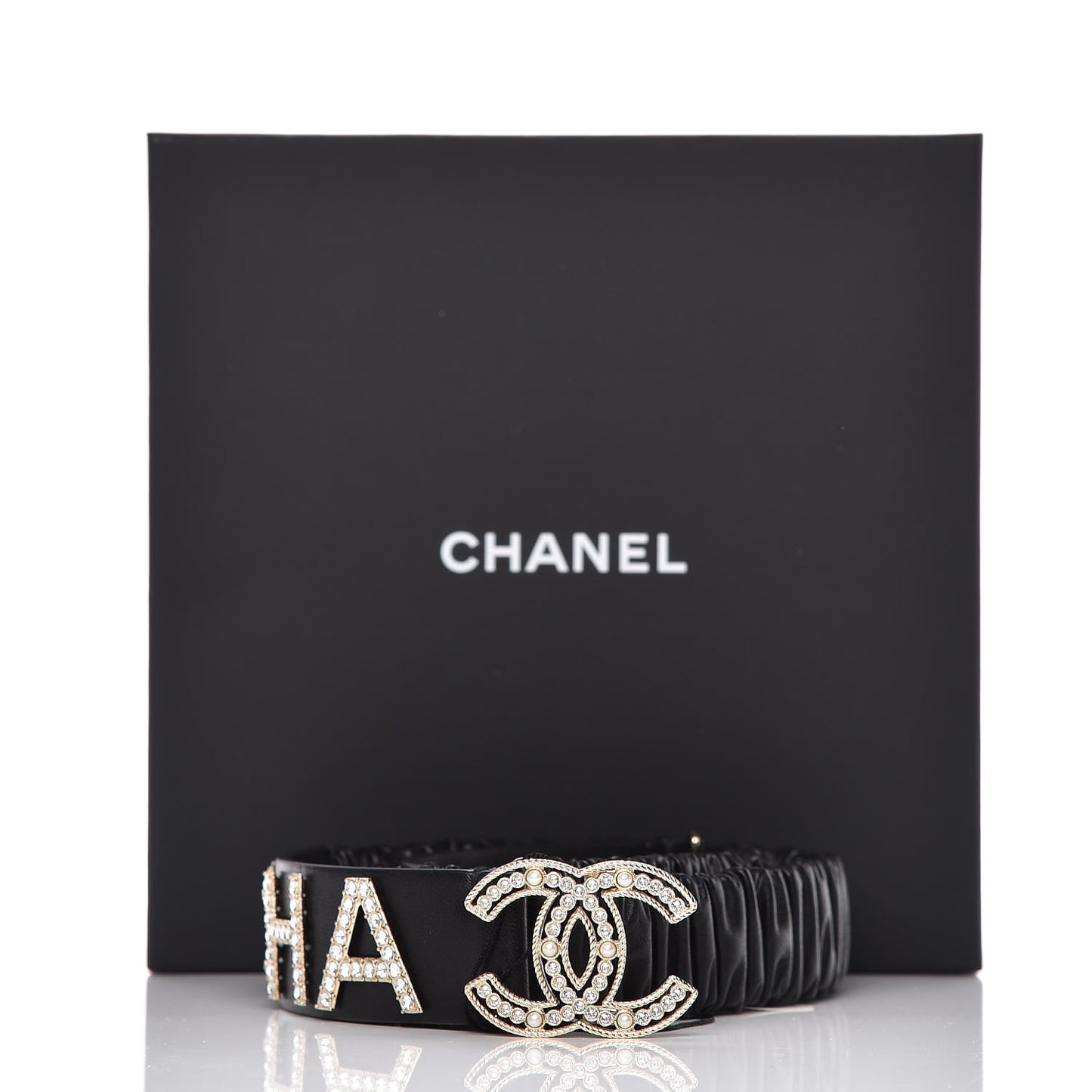 Lambskin Crystal Logo Belt 90 36 Black