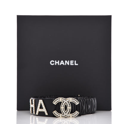 Chanel Lambskin Crystal Logo Belt 90 36 Black 7 of 7