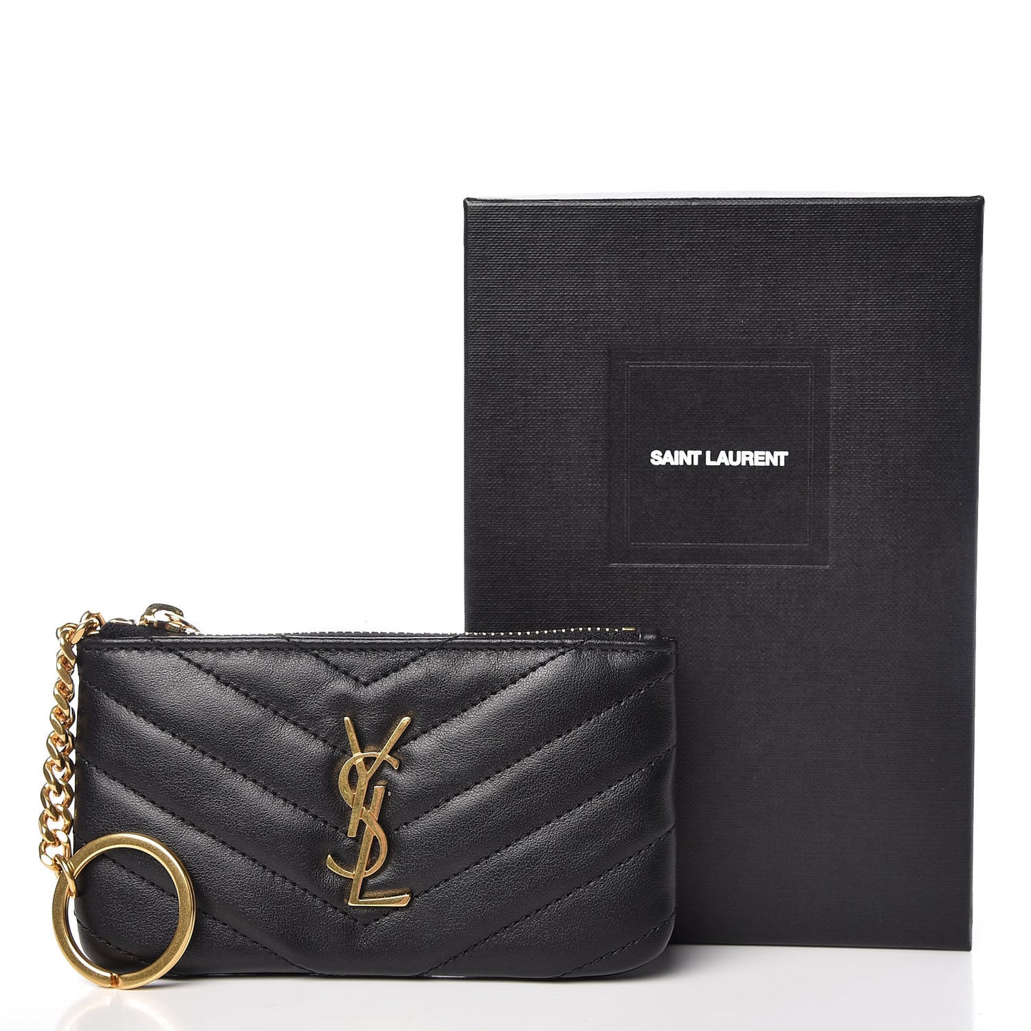 Calfskin Matelasse Monogram Key Pouch Black