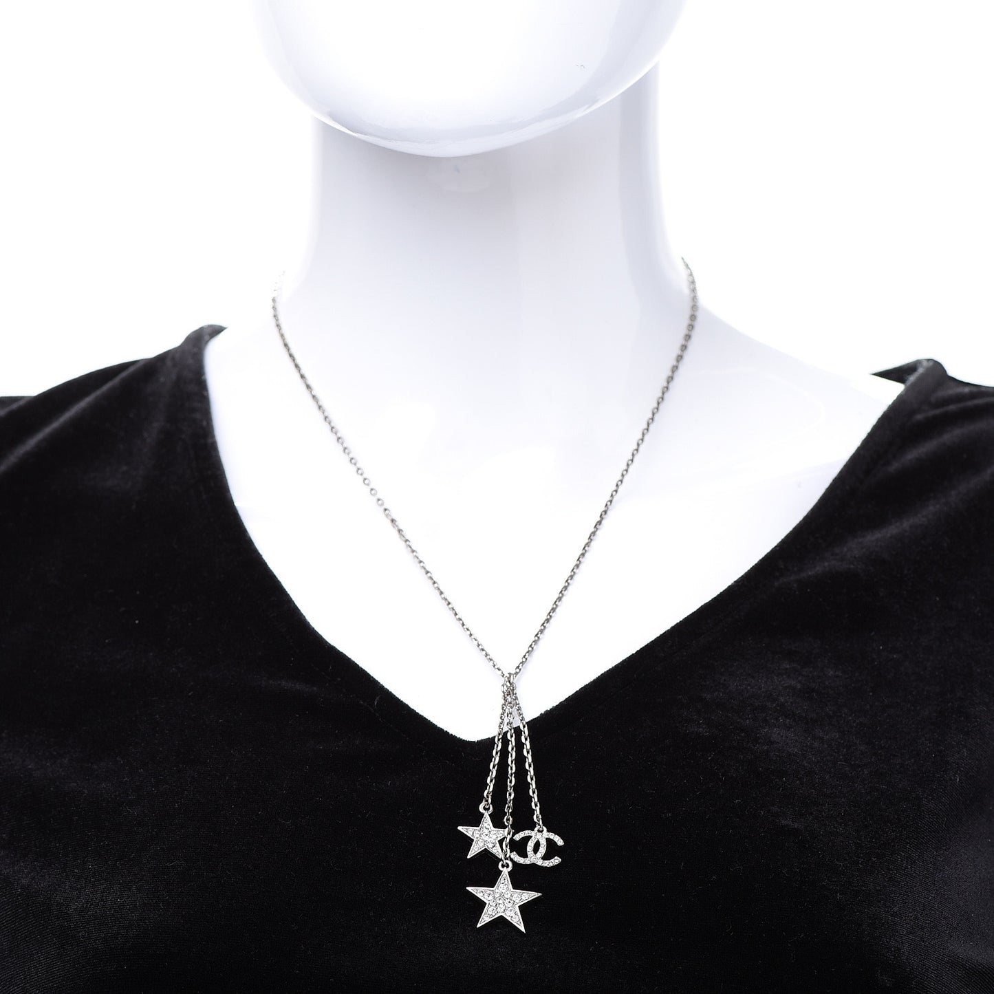 Crystal Glitter Enamel CC Star Drop Necklace Silver