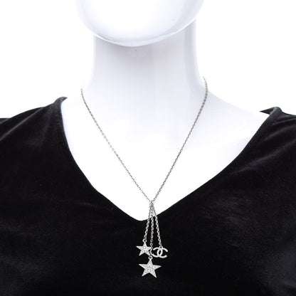 Chanel Crystal Glitter Enamel CC Star Drop Necklace Silver 2 of 7