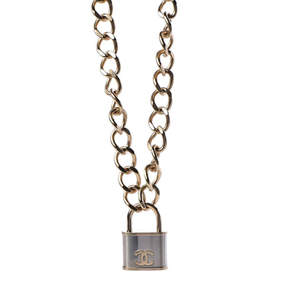 Chanel CC Oversized Padlock Necklace Gold Silver 1 of 6