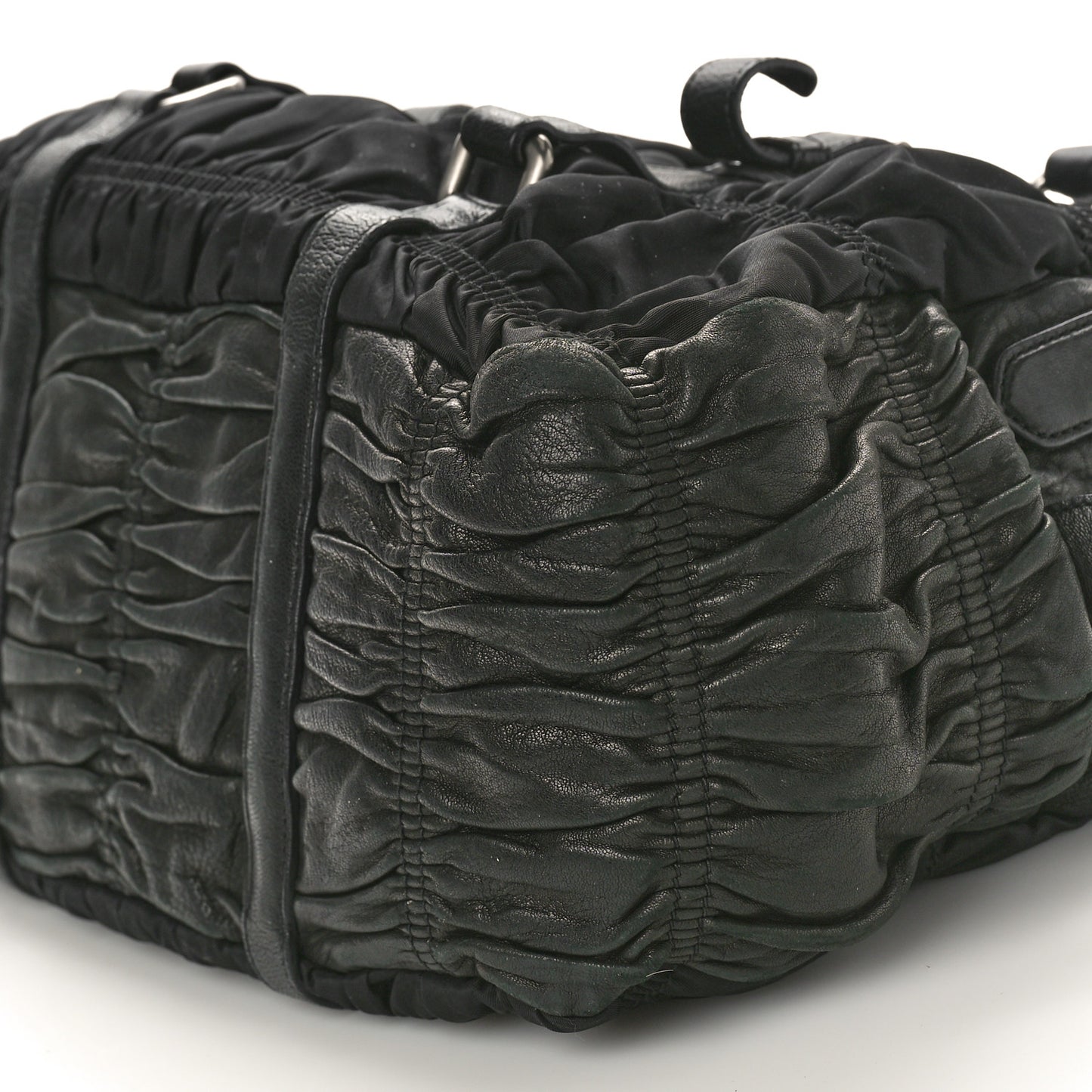 Tessuto Nylon Nappa Braided Gaufre Shopping Satchel Black