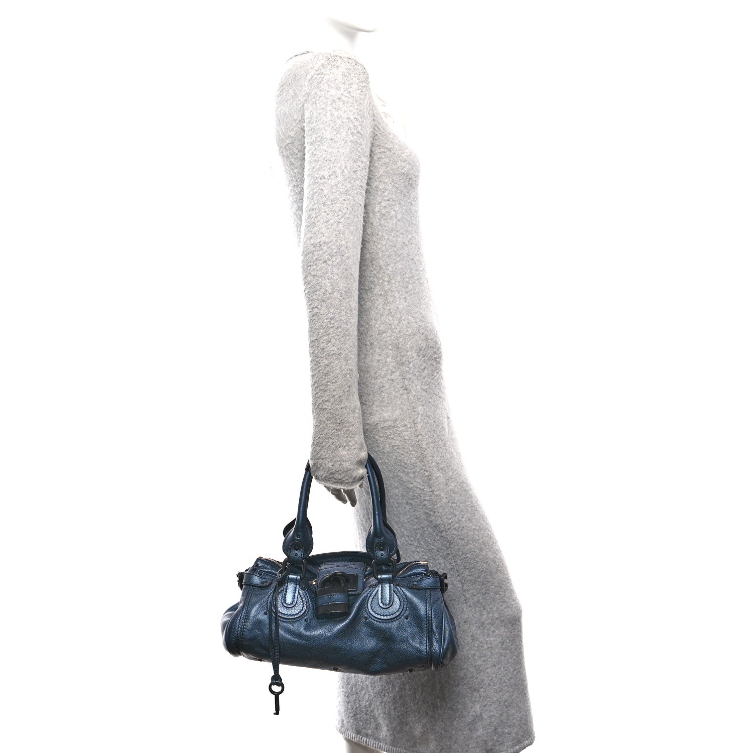 Chloe Metallic Calfskin Medium Paddington Satchel Blue 2 of 10