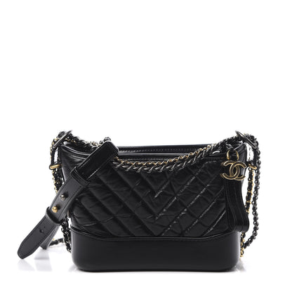 Chanel Aged Calfskin Chevron Quilted Small Gabrielle Hobo Black 1 of 11