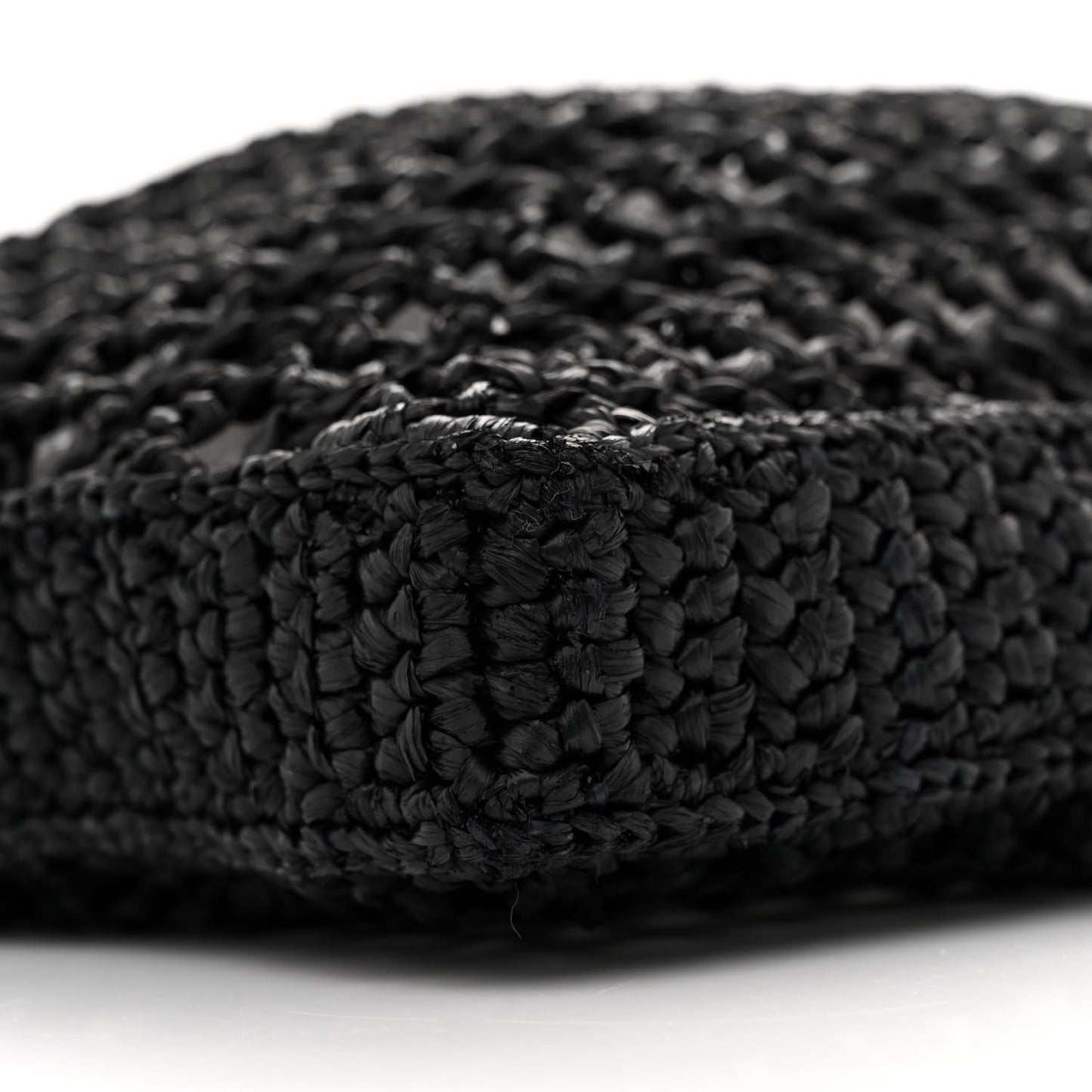 Yarn Raffia Effect Crochet Logo Embroidered Tote Bag Black