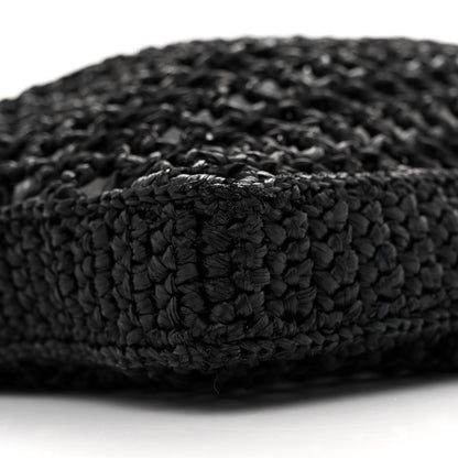 Prada Yarn Raffia Effect Crochet Logo Embroidered Tote Bag Black 8 of 9