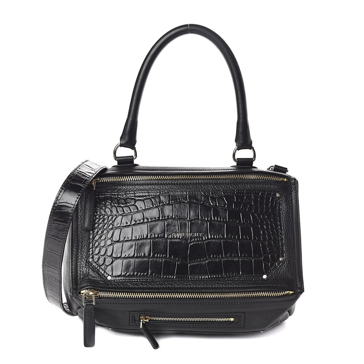 Calfskin Crocodile Embossed Medium Pandora Black