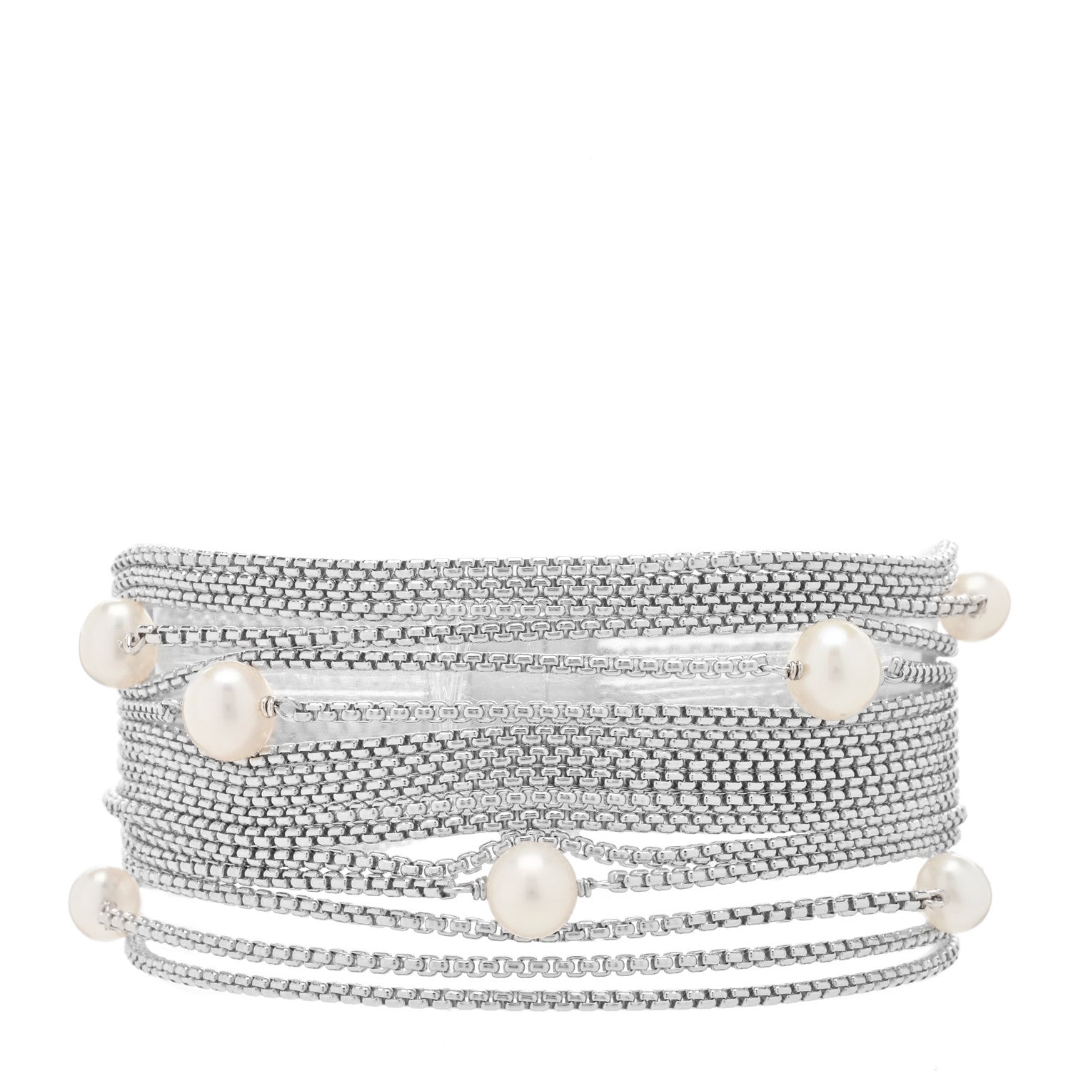 David Yurman Sterling Silver Pearl Sixteen-Row Chain Bracelet 1 of 3