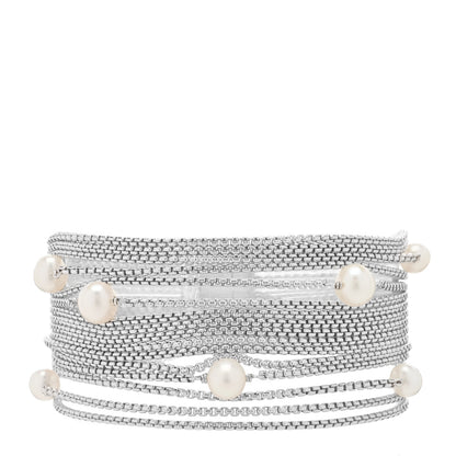 David Yurman Sterling Silver Pearl Sixteen-Row Chain Bracelet 1 of 3