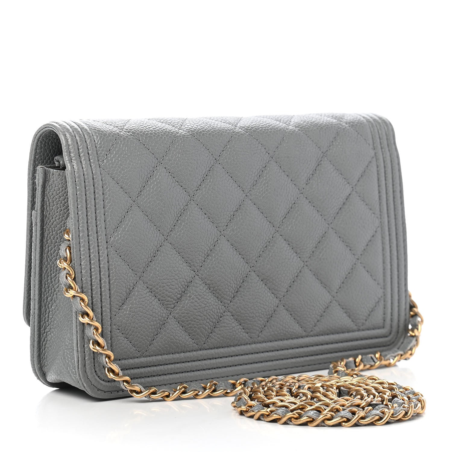 Chanel Caviar Quilted Boy Wallet On Chain WOC Grey 3 of 10
