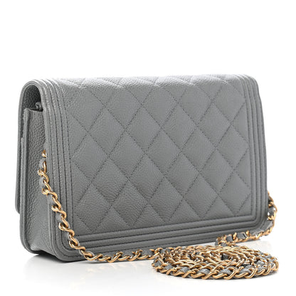 Chanel Caviar Quilted Boy Wallet On Chain WOC Grey 3 of 10