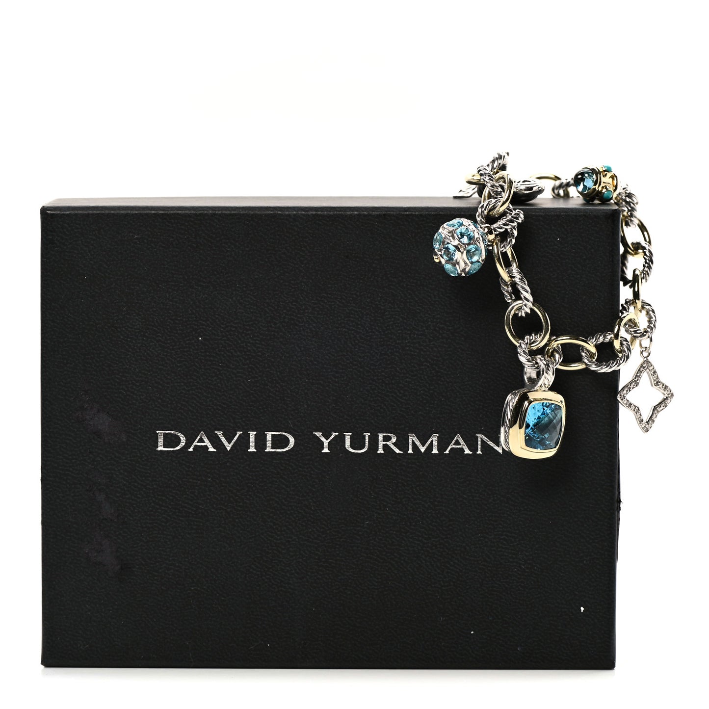 Sterling Silver 18K Yellow Gold Diamond Blue Topaz Turquoise 25th Anniversary Charm Bracelet