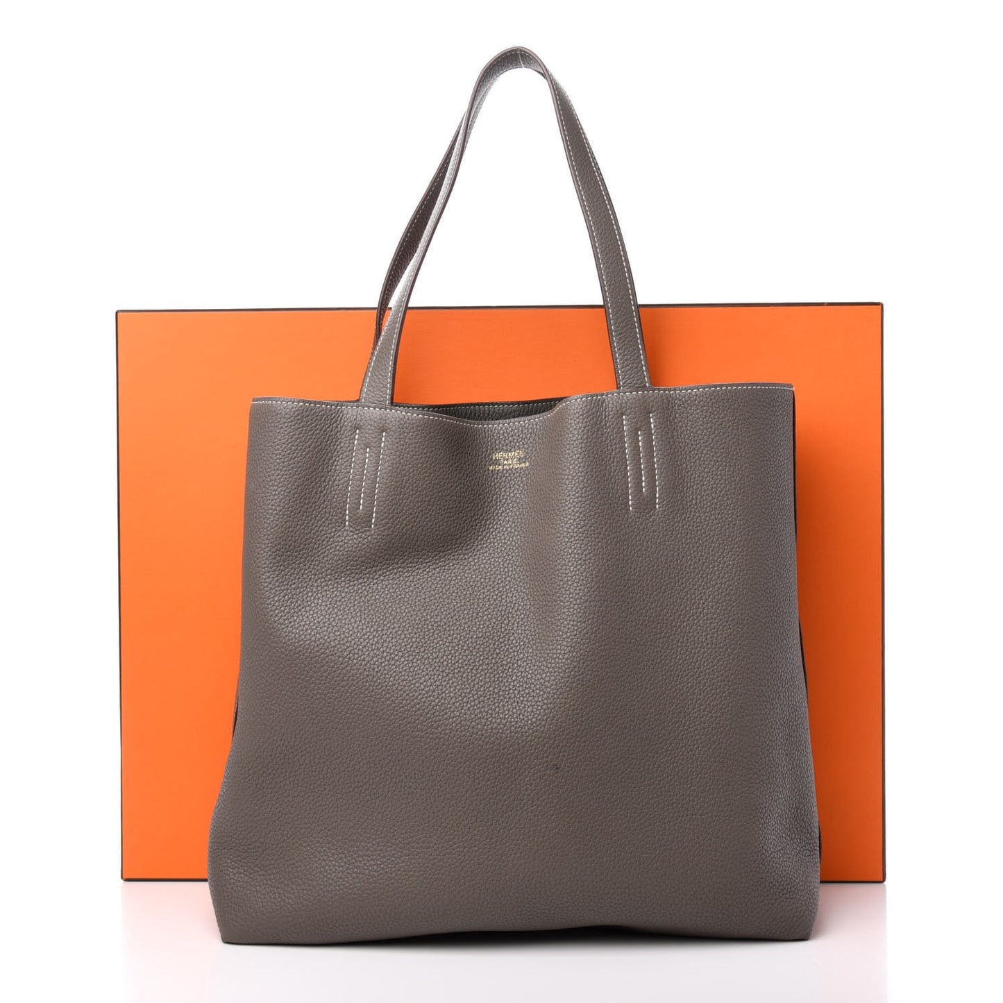 Taurillon Clemence Double Sens 36 Reversible Tote Etoupe Etain