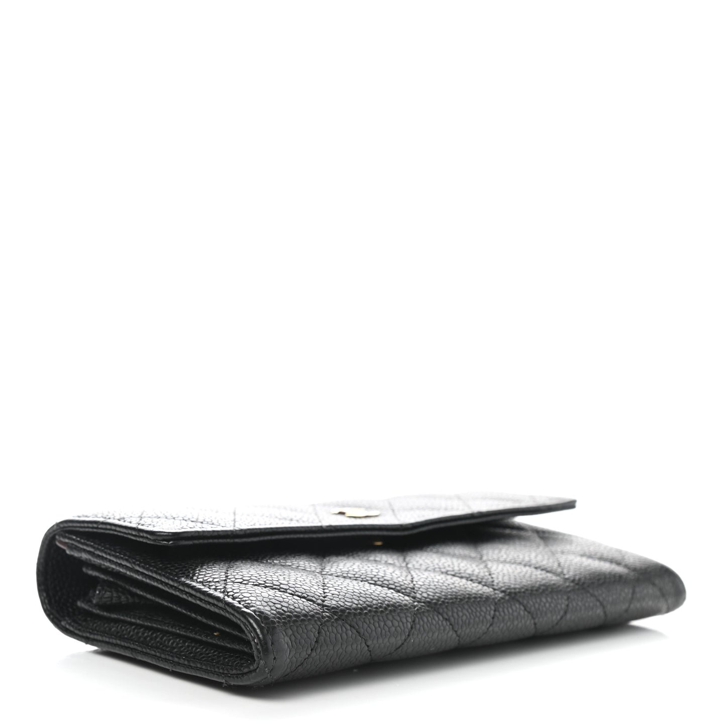 Caviar Quilted Large Gusset Flap Wallet Black