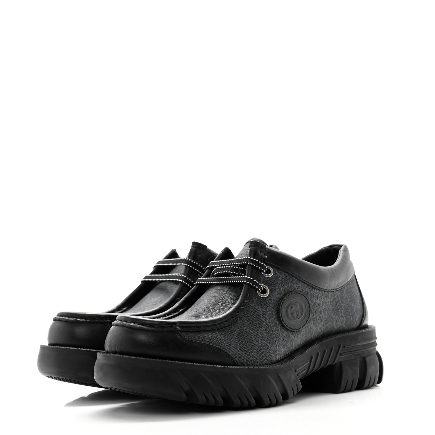 GG Supreme Monogram Quebec Calfskin Retro Interlocking G Mens Platform Derby Loafers 8.5 Black