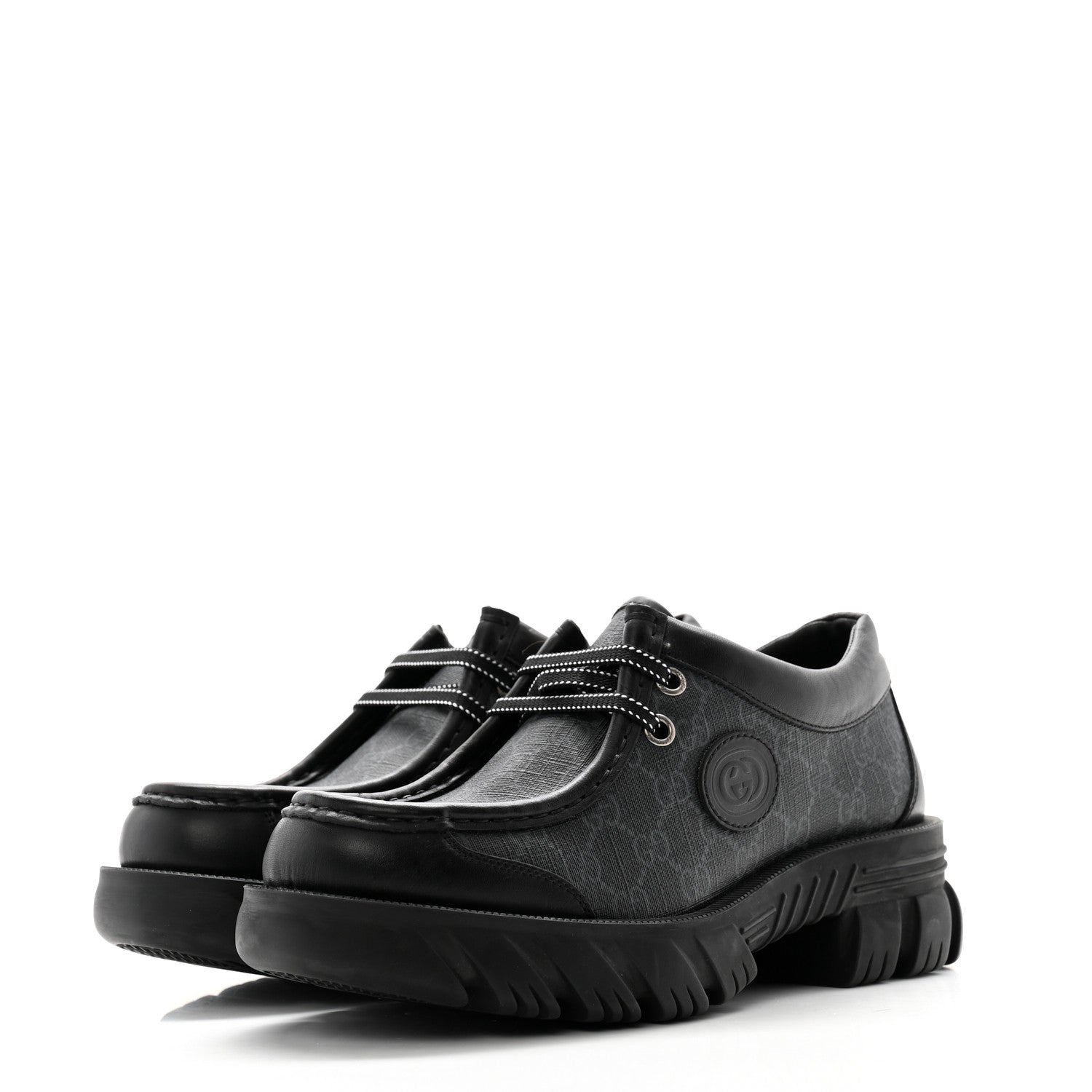Gucci GG Supreme Monogram Quebec Calfskin Retro Interlocking G Mens Platform Derby Loafers 8.5 Black 3 of 11