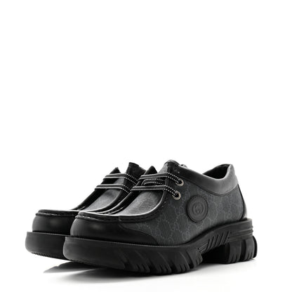 Gucci GG Supreme Monogram Quebec Calfskin Retro Interlocking G Mens Platform Derby Loafers 8.5 Black 3 of 11