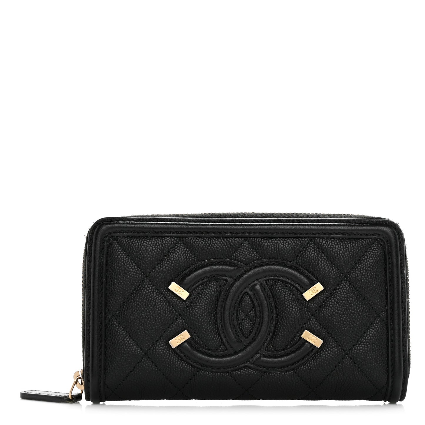 Caviar Quilted Medium Filigree Zip Around Wallet Black