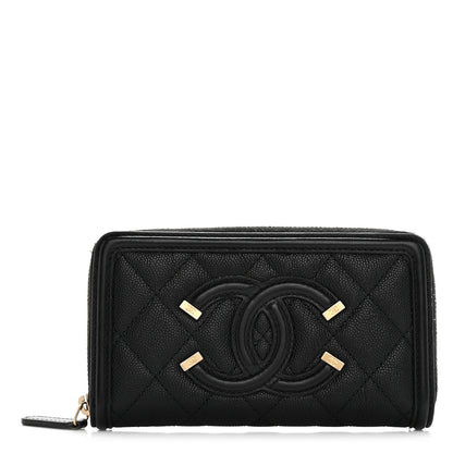 Chanel Caviar Quilted Medium Filigree Zip Around Wallet Black 1 of 11