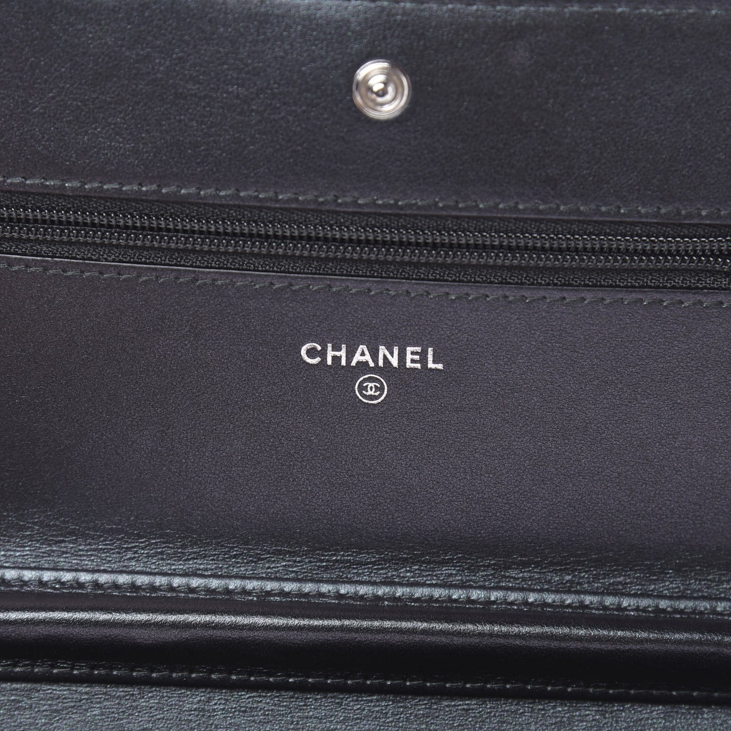 Patent Metallic Crumpled Calfskin Quilted Wallet On Chain WOC Navy