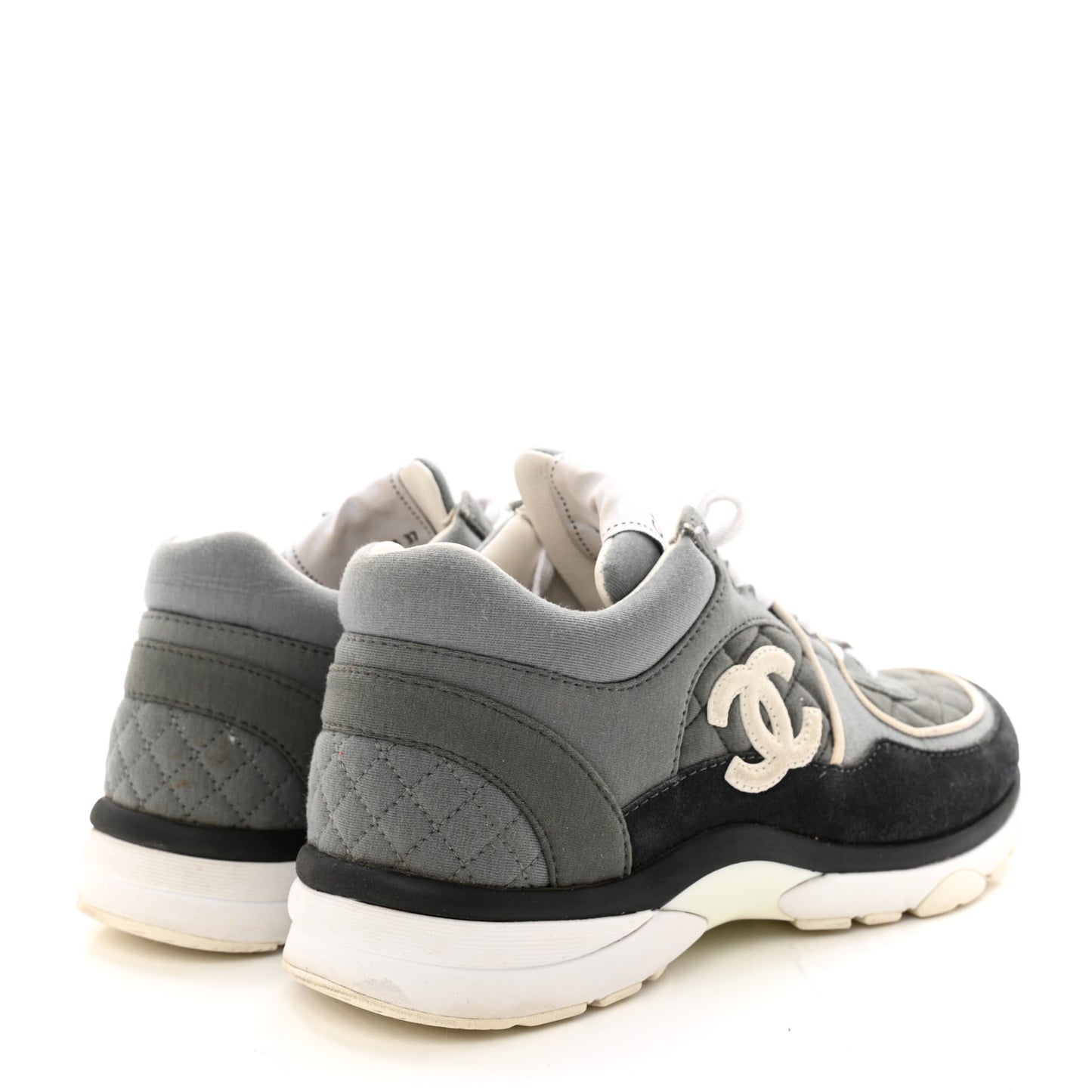 Fabric Suede Calfskin Quilted CC Sneakers 37 Dark Grey