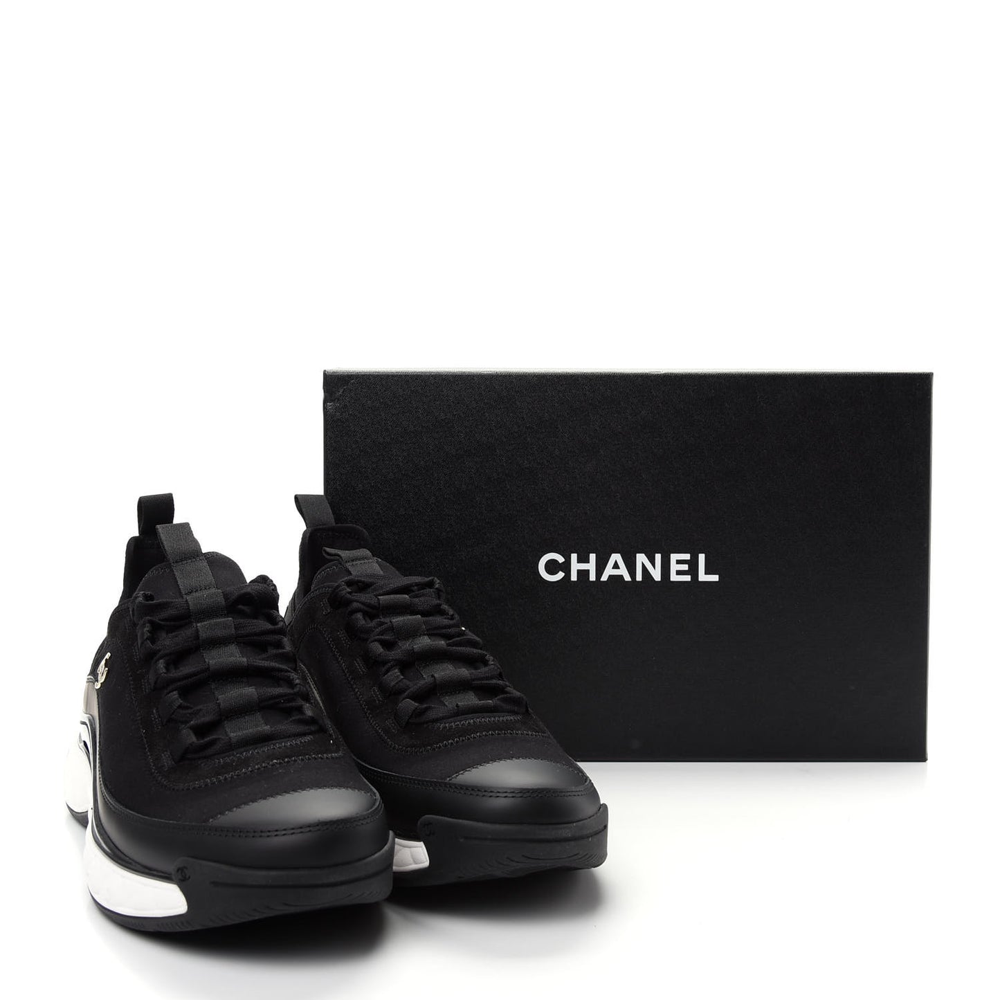 Velvet Calfskin Mixed Fibers CC Sneakers 41.5 Black