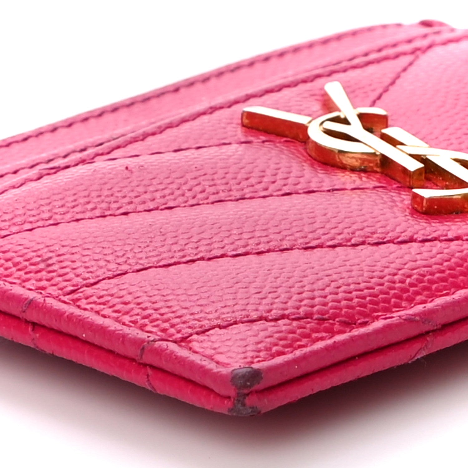 Saint Laurent Grain De Poudre Matelasse Chevron Monogram Credit Card Case Bubblegum 9 of 14
