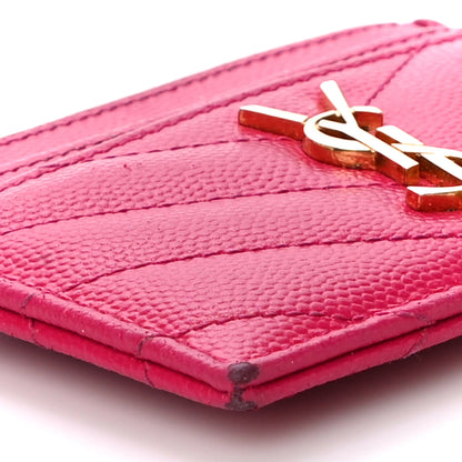 Saint Laurent Grain De Poudre Matelasse Chevron Monogram Credit Card Case Bubblegum 9 of 14
