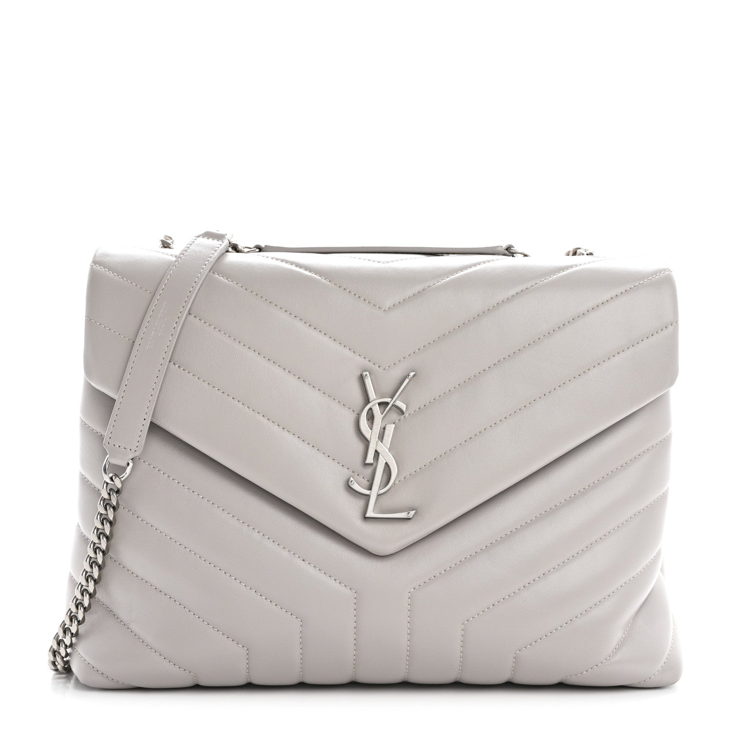 Saint Laurent Calfskin Y Quilted Monogram Medium Loulou Chain Satchel Granite 1 of 10