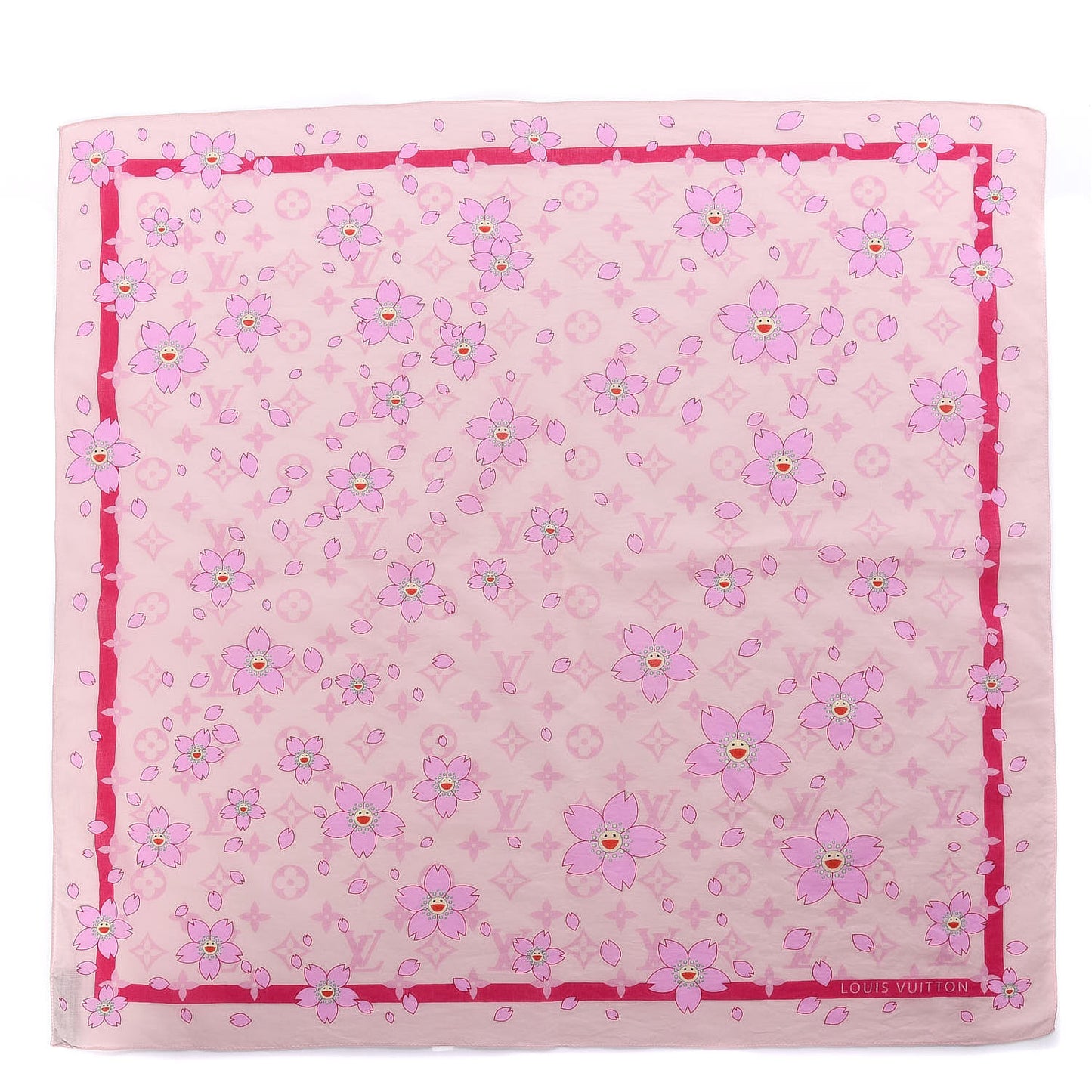 Cotton Monogram Cherry Blossom Square Scarf Pink