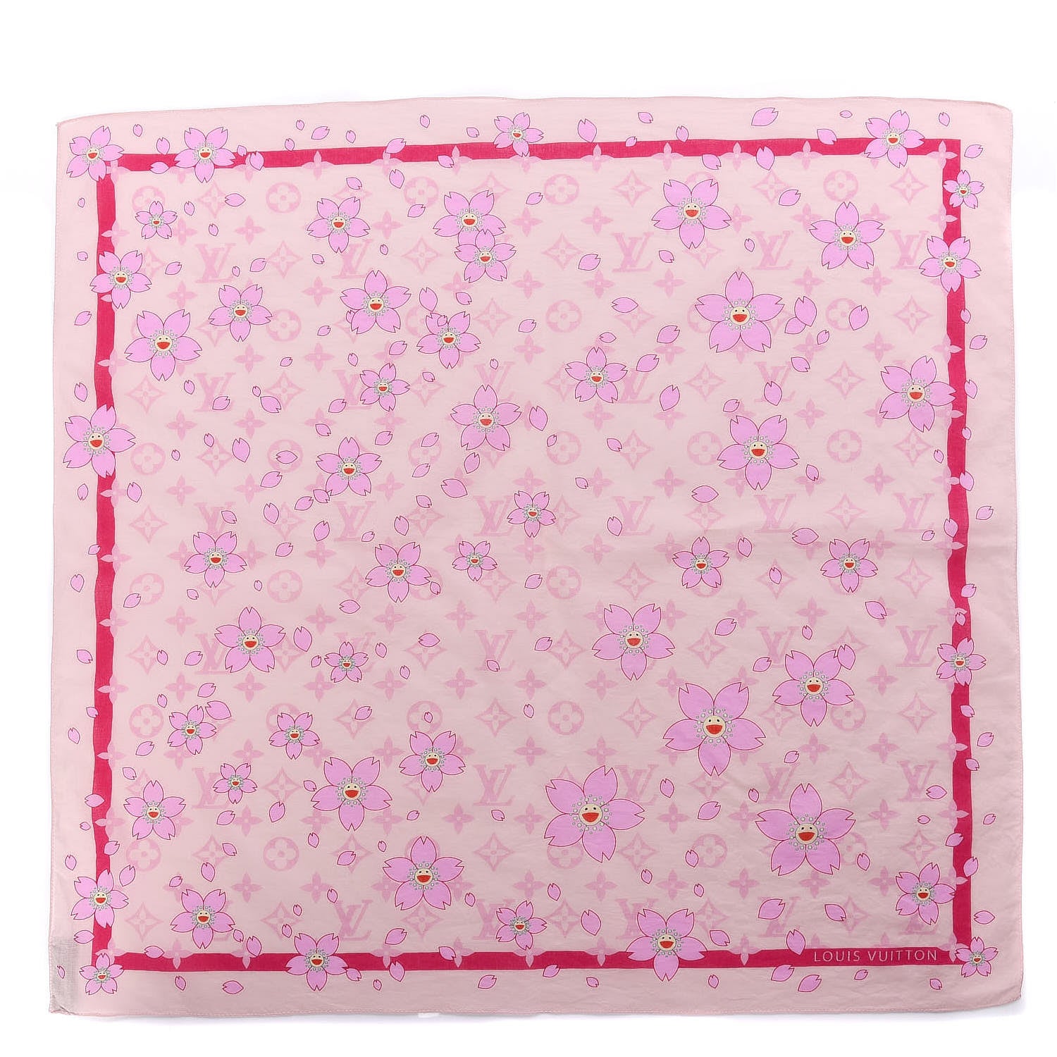 Louis Vuitton Cotton Monogram Cherry Blossom Square Scarf Pink 1 of 4