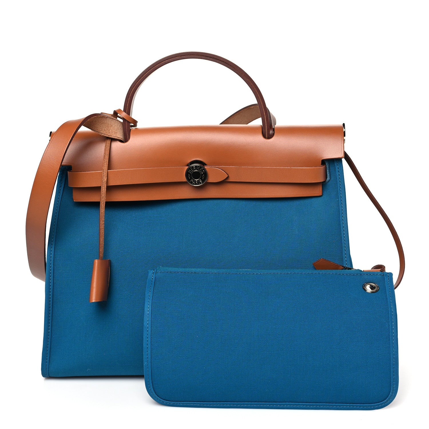 Hermes Toile Officier Vache Hunter Herbag Zip PM 31 Bleu Izmir Fauve 3 of 10