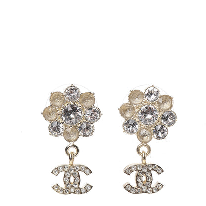 Chanel Crystal CC Flower Dangle Earrings Gold Beige 1 of 5