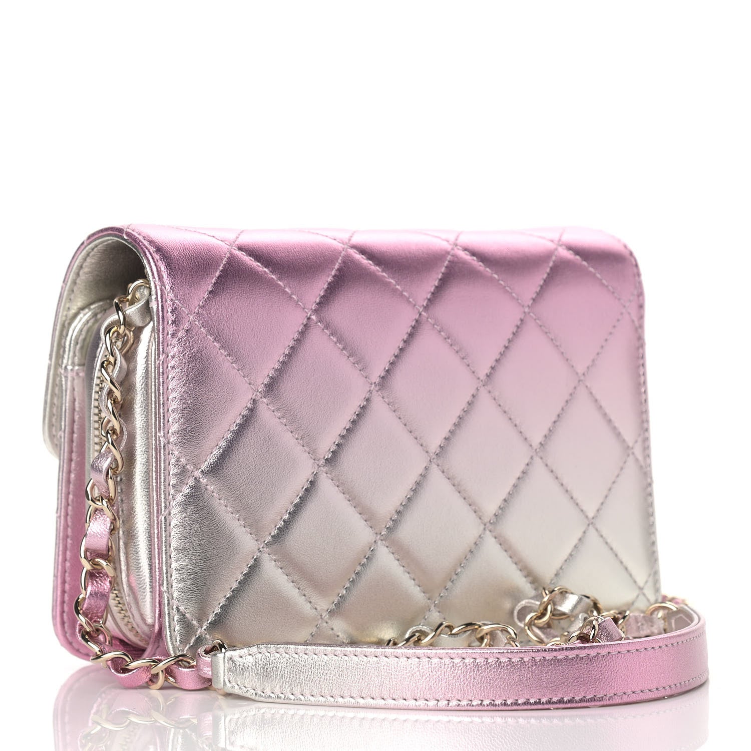 Chanel Metallic Lambskin Like A Wallet Flap Golden Pink 3 of 12