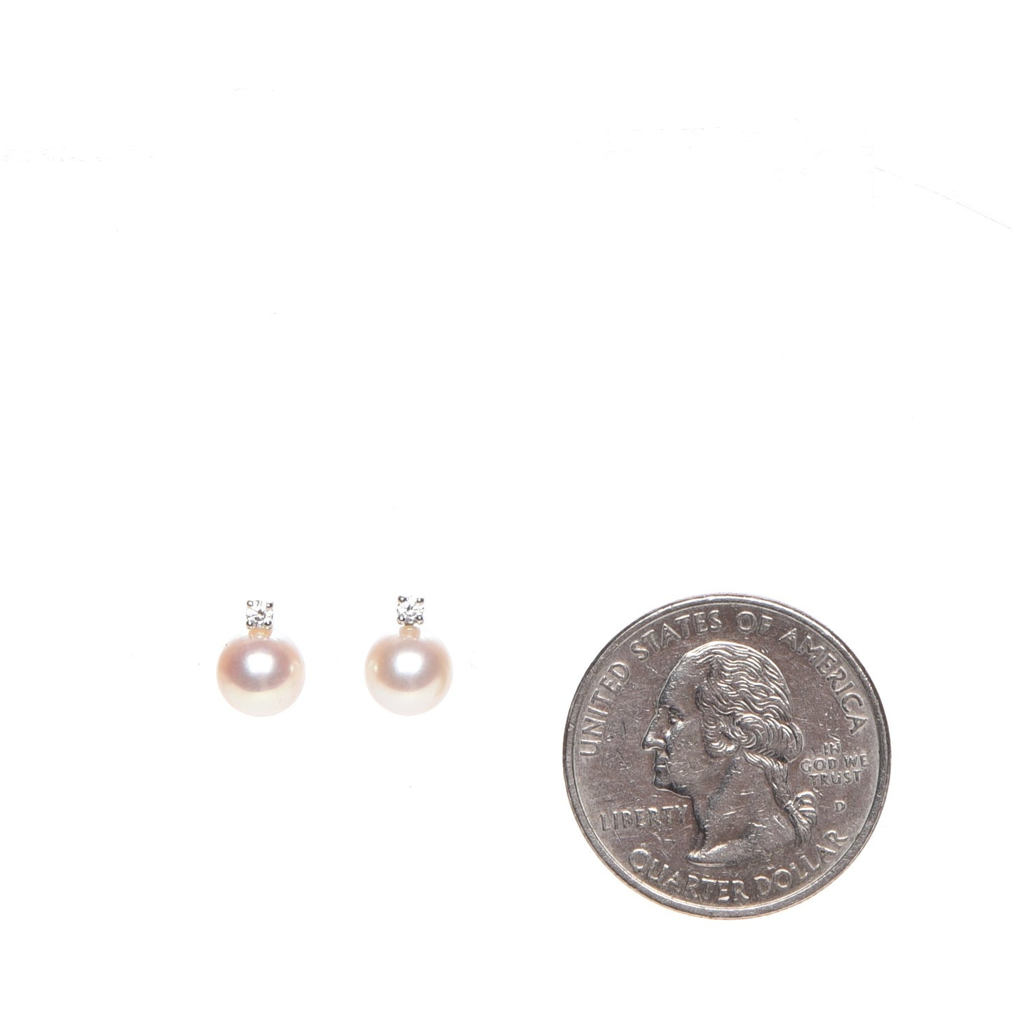 18K White Gold Diamond 6.5mm Pearl Stud Earrings