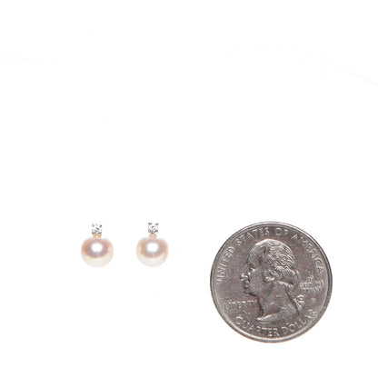 Mikimoto 18K White Gold Diamond 6.5mm Pearl Stud Earrings 2 of 4