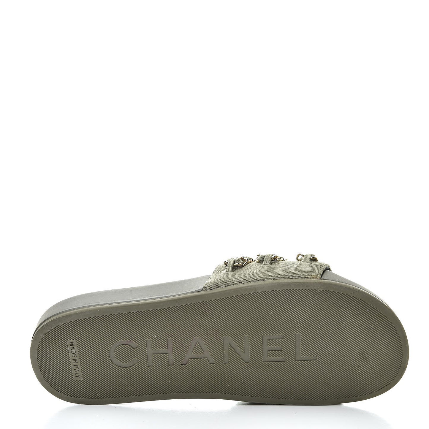 Canvas Chain Flat Sandals 37 Khaki