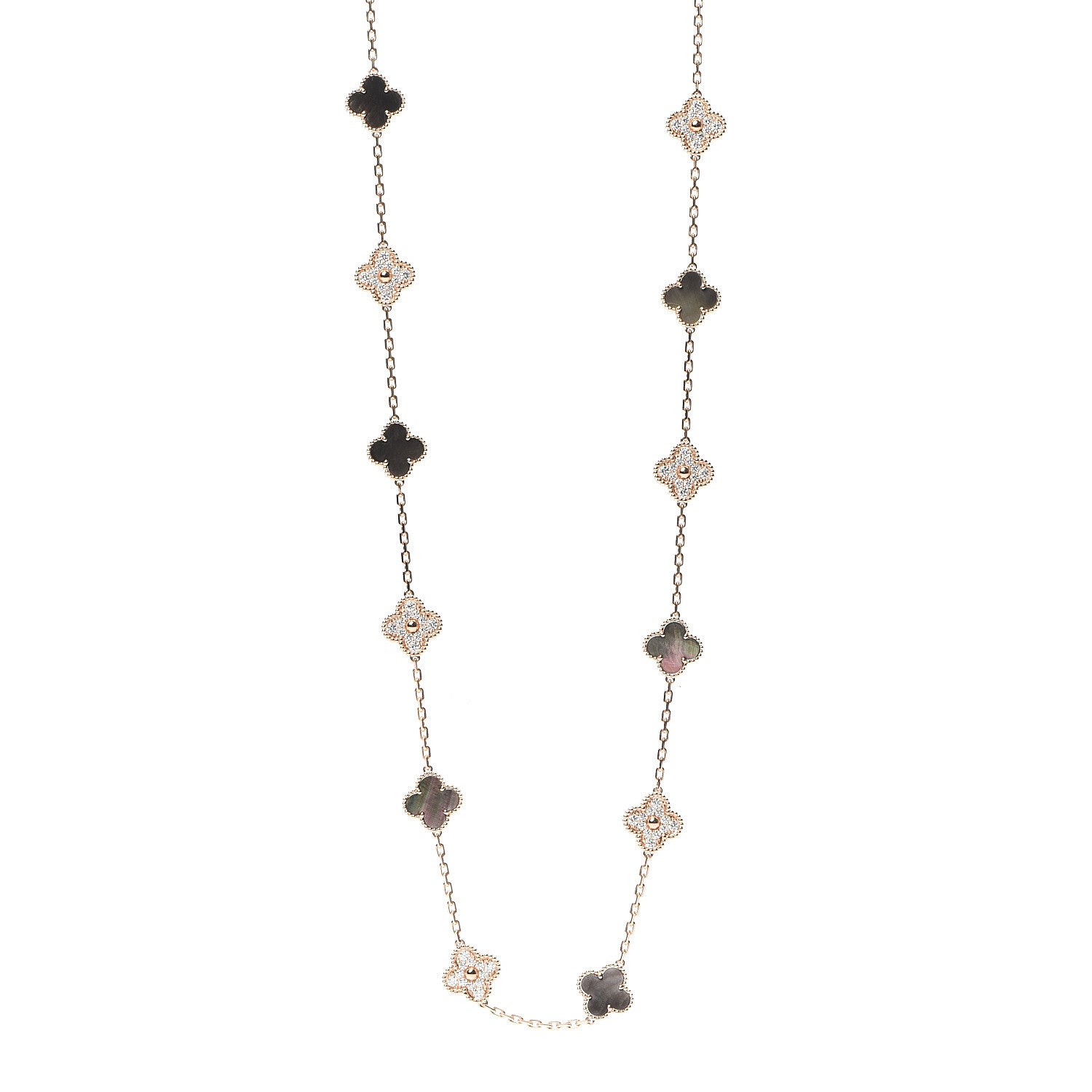 Van Cleef & Arpels 18K Rose Gold Diamond Gray Mother of Pearl 20 Motifs Vintage Alhambra Necklace 1 of 7