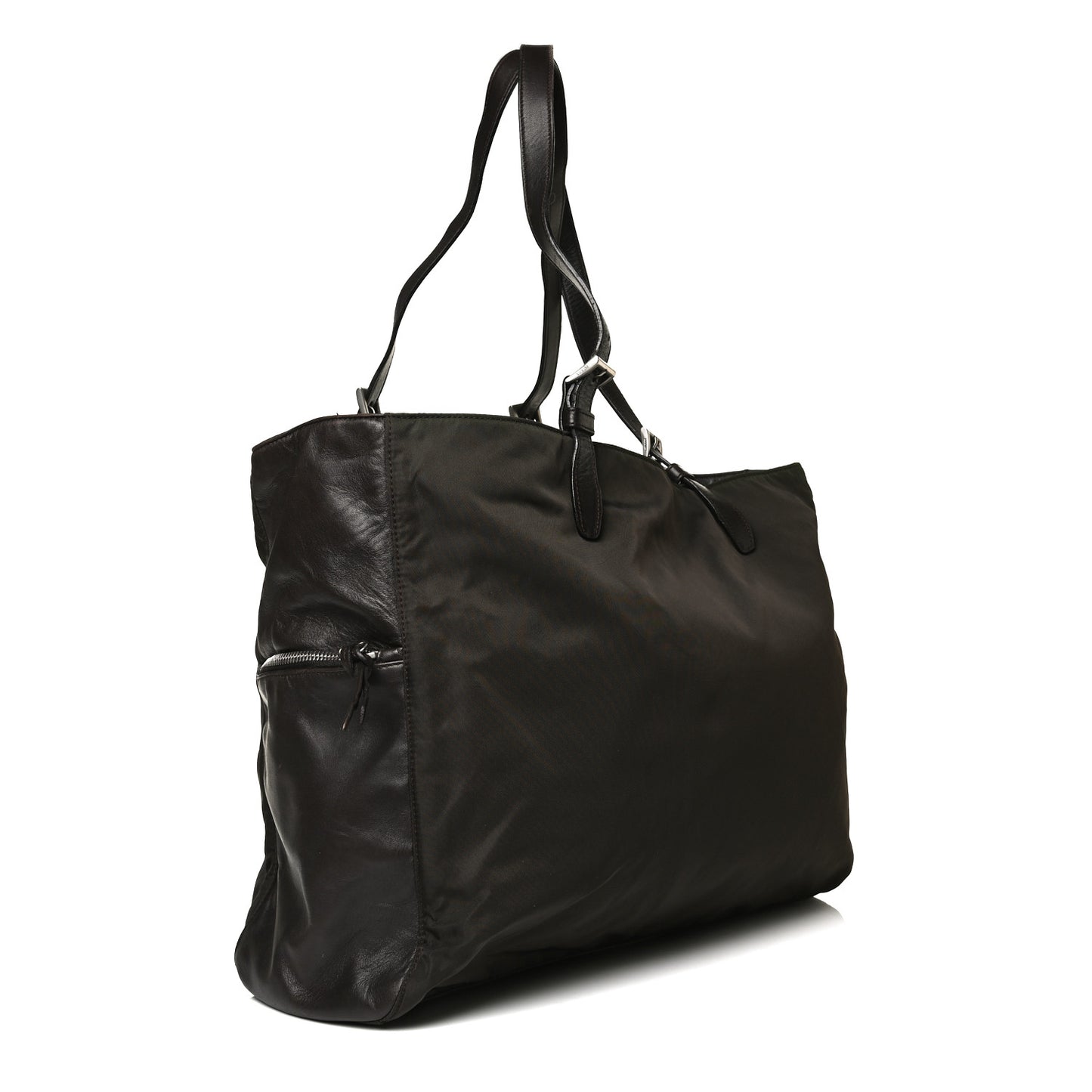 Tessuto Nylon Soft Calfskin Tote Dark Brown