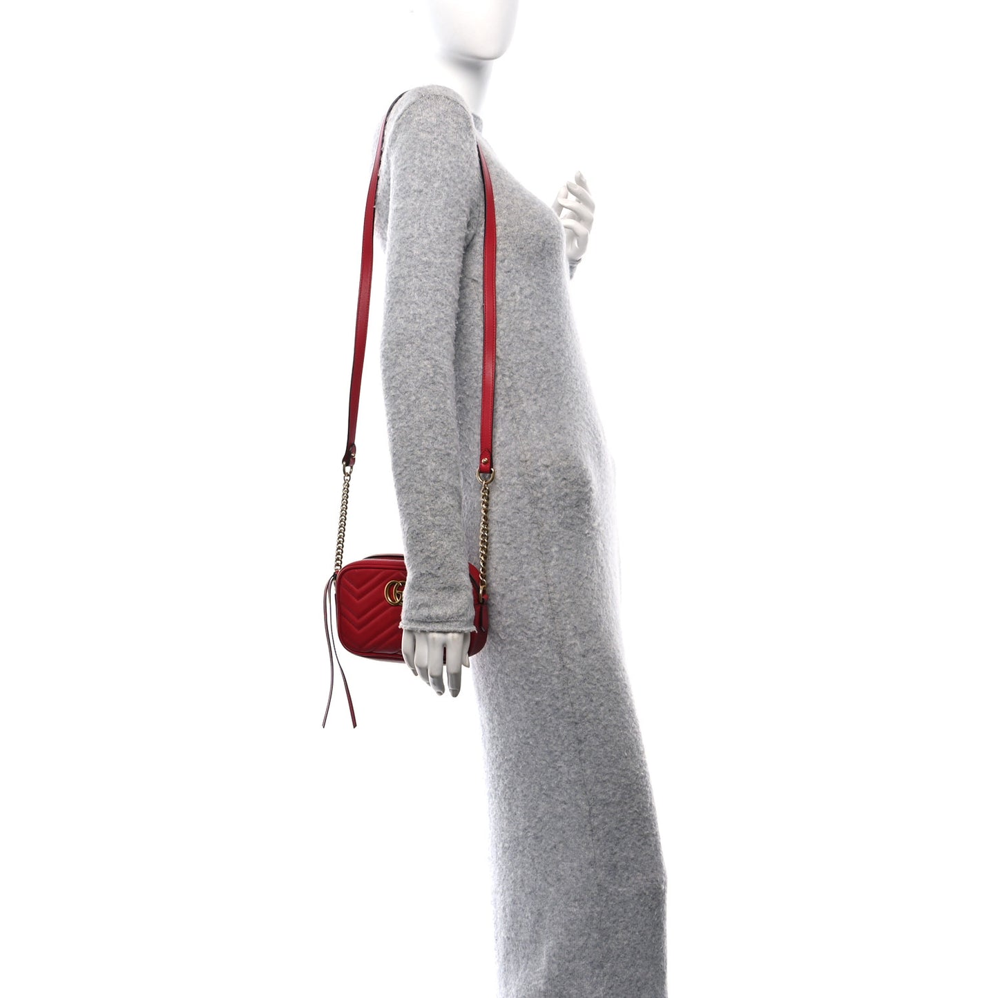 Calfskin Matelasse Mini GG Marmont Chain Shoulder Bag Hibiscus Red