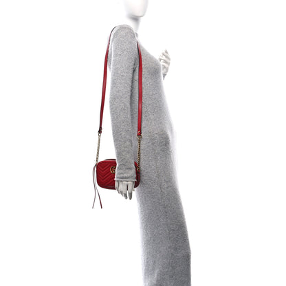 Gucci Calfskin Matelasse Mini GG Marmont Chain Shoulder Bag Hibiscus Red 2 of 11