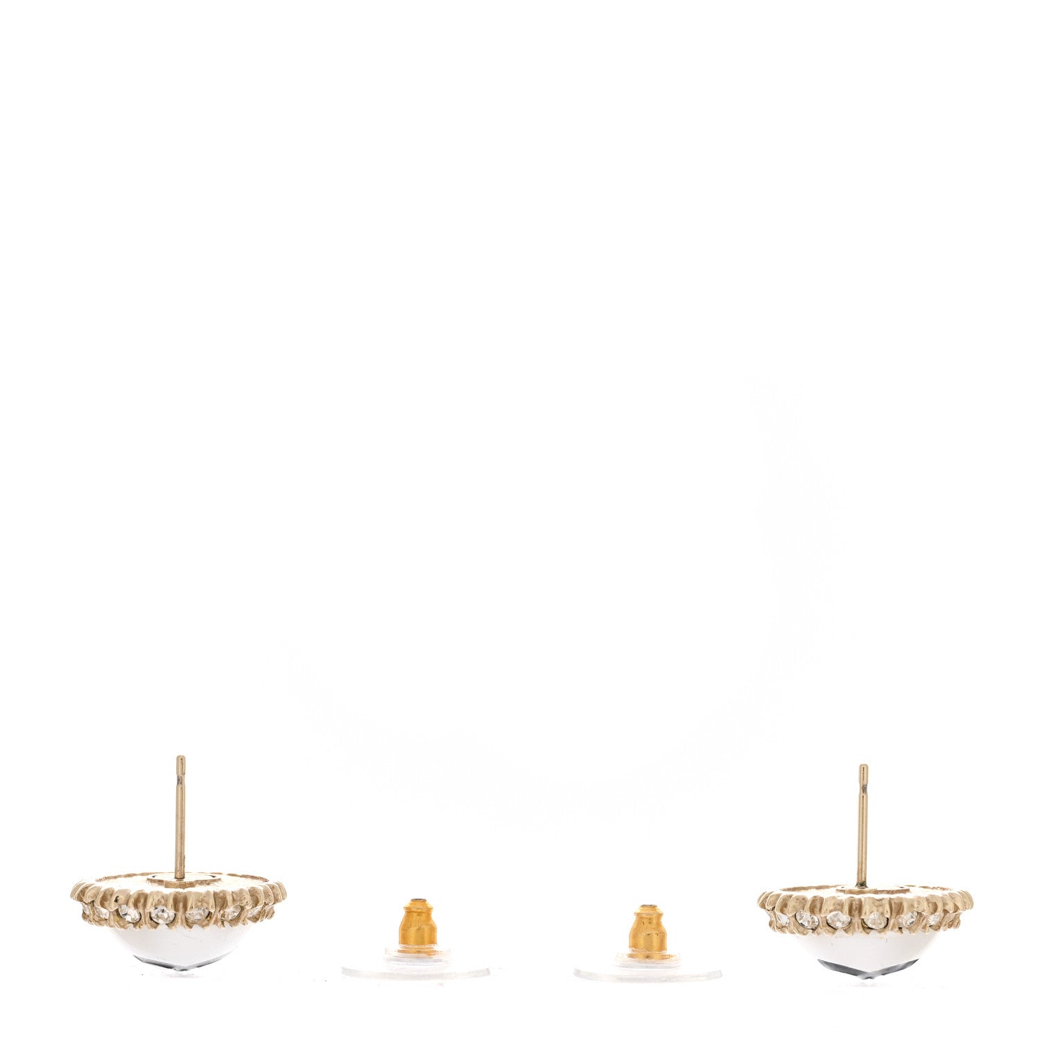 Chanel Crystal Pearl CC Round Earrings Gold Pearly White Black 3 of 4