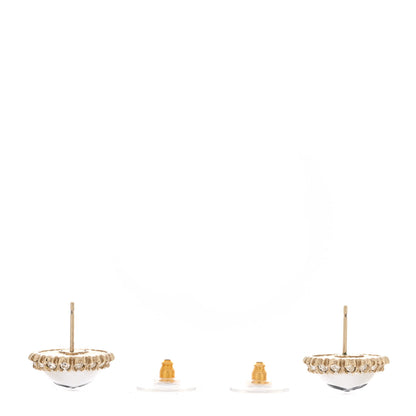 Chanel Crystal Pearl CC Round Earrings Gold Pearly White Black 3 of 4