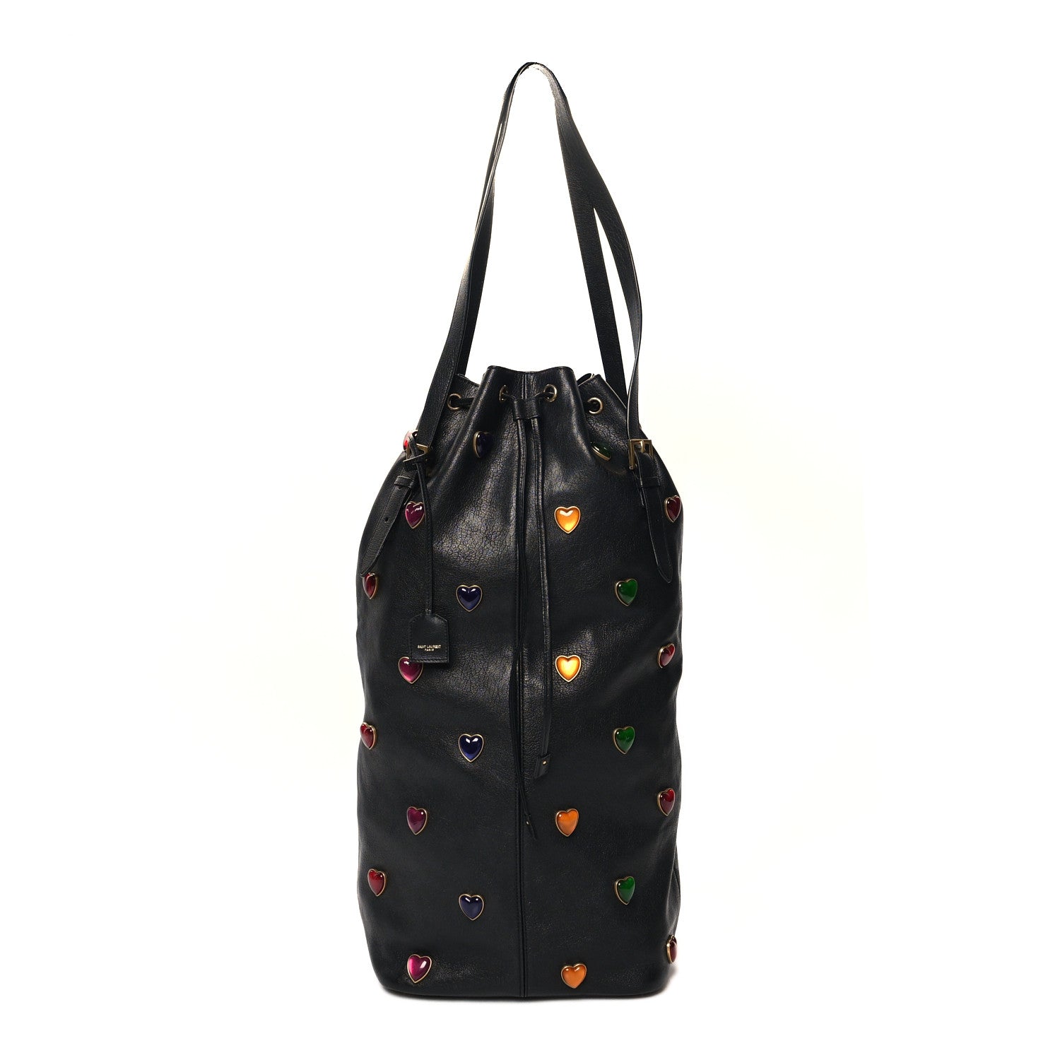 Saint Laurent Lambskin Medium Heart Studded Riva Drawstring Bag Black 1 of 11